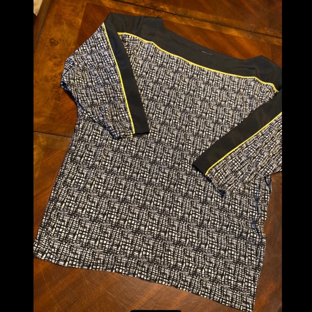 Ann Taylor Black and White Blouse with Yellow Trim